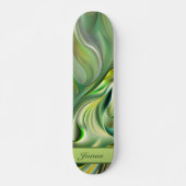 Skateboard motifs de vagues verts abstraits (Devant)