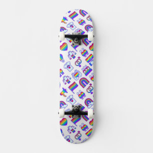 Skateboard Motifs d'icônes arc-en-ciel colorés