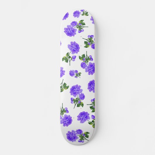 Skateboard Motifs floraux : fleurs violettes sur blanc (Recto)
