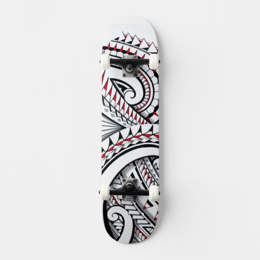 Skateboard Motifs polynésiens tribaux rouges avec l'ombrage (Recto)