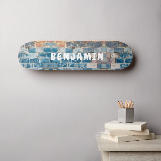 Skateboard Mur peint en brique bleue, rouille et blanc - Mono (Art mural (Horz))