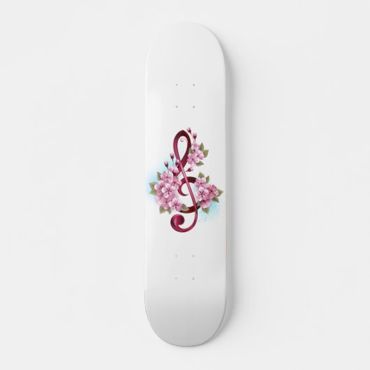Skateboard Musical treble clef notes with sakura flowers (Devant)