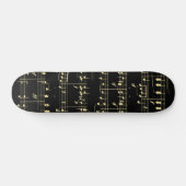 Skateboard Musique dorée sur fond noir (Horz)