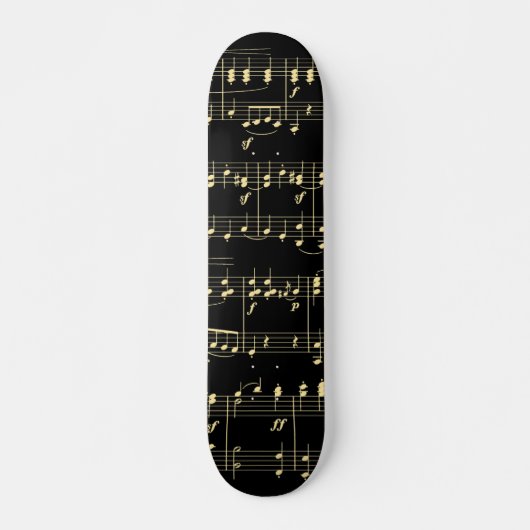 Skateboard Musique dorée sur fond noir (Devant)