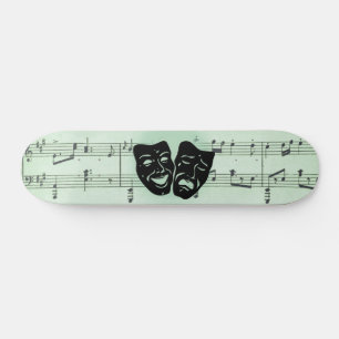 Skateboard Musique verte et masques grecs de théâtre