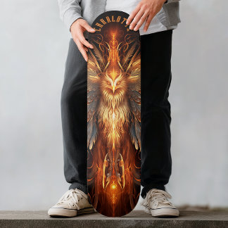 Skateboard Mythical Phoenix with Tribal Patterns Dark Fantasy