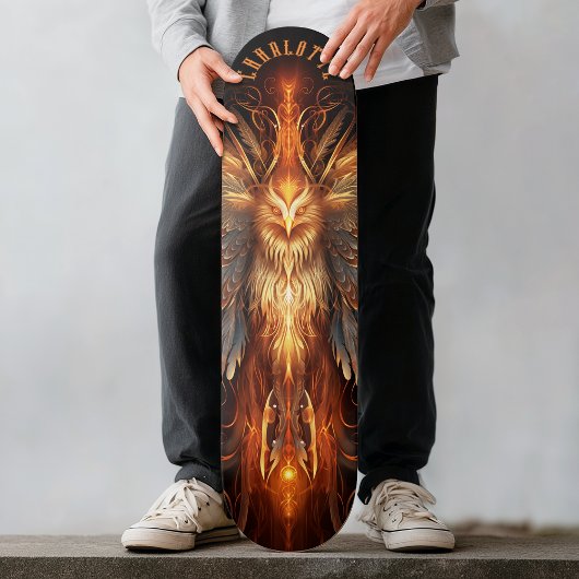 Skateboard Mythical Phoenix with Tribal Patterns Dark Fantasy