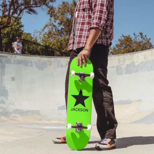 Skateboard Neon Green Background Black Star Custom (Extérieur 2)