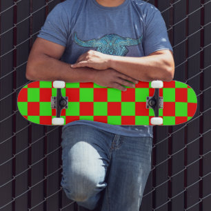 Skateboard Neon Green et Red À damiers Checkerboard Vintage