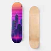 Skateboard Neon Sunset Cityscape rétro-futuriste (Recto)