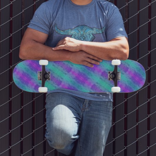 Skateboard Neon Turquoise & Purple Stripes (Extérieur 3)