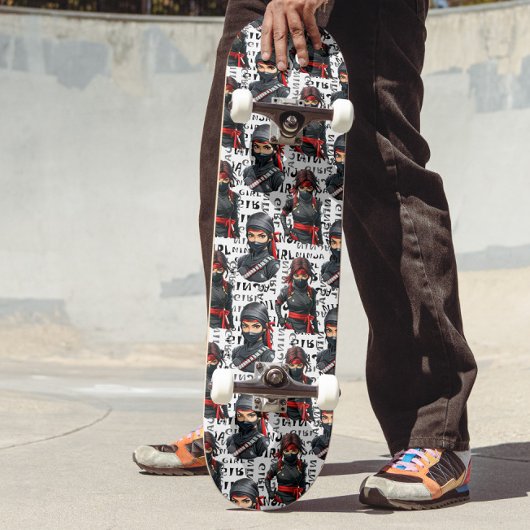 Skateboard Ninja Girls Anime With Text Pattern Design