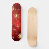 Skateboard Noël Golden Snowflakes sur Arrière - plan rouge (Recto)