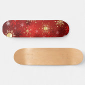 Skateboard Noël Golden Snowflakes sur Arrière - plan rouge (Horz)
