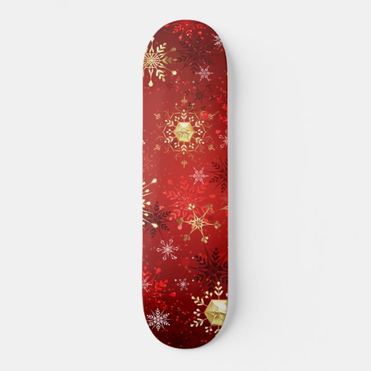 Skateboard Noël Golden Snowflakes sur Arrière - plan rouge (Recto)