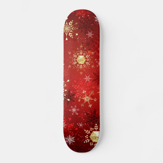 Skateboard Noël Golden Snowflakes sur Arrière - plan rouge (Recto)