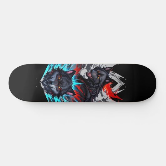Skateboard noir avec Wolves Design (Horz)