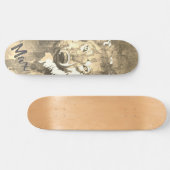 Skateboard Noir blanc gris abstrait d'aquarelle loup (Horz)