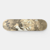 Skateboard Noir blanc gris abstrait d'aquarelle loup (Horz)