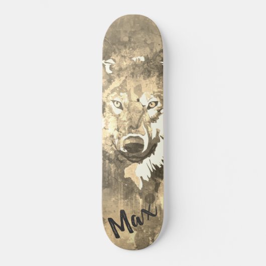 Skateboard Noir blanc gris abstrait d'aquarelle loup (Recto)