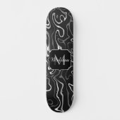 Skateboard Noir blanc gris damas tourbillons abstraits Monogr (Recto)