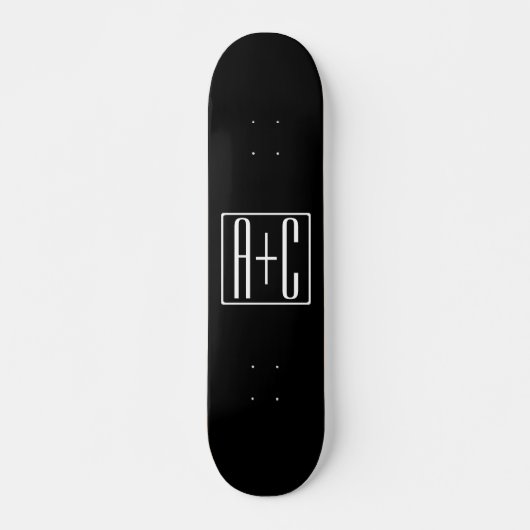 Skateboard Noir & Blanc | Initiales de couples (Devant)