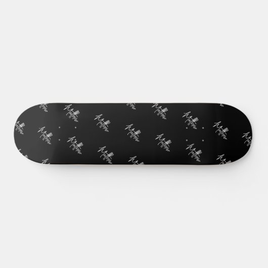 Skateboard Noir blanc nom motif script moderne (Horz)