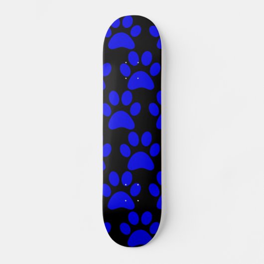 Skateboard Noir bleu d'empreintes de pattes mignons de chiot (Recto)