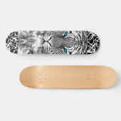 Skateboard Noir et Bleu Yeux Design Tiger (Horz)