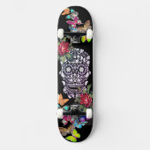 SKATEBOARD NOIR FLEURS ET BUTTERFLIS (Recto)