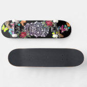 SKATEBOARD NOIR FLEURS ET BUTTERFLIS (Horz)
