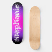 Skateboard Noir violet et rose chaud dégradé Nom chic (Recto)