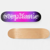 Skateboard Noir violet et rose chaud dégradé Nom chic (Horz)