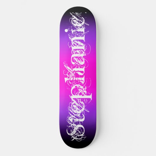 Skateboard Noir violet et rose chaud dégradé Nom chic (Recto)