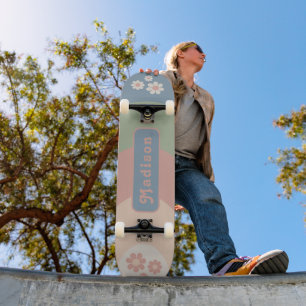 Skateboard Nom Arche Rétro Pastel Daisy