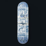Skateboard Nom de garçon personnalisé avec collage requin<br><div class="desc">Nom de garçon personnalisé avec requins collage skateboard. Fait un joli cadeau personnalisé pour les garçons et les hommes,  pour tous ceux qui aiment l'océan et les requins.</div>