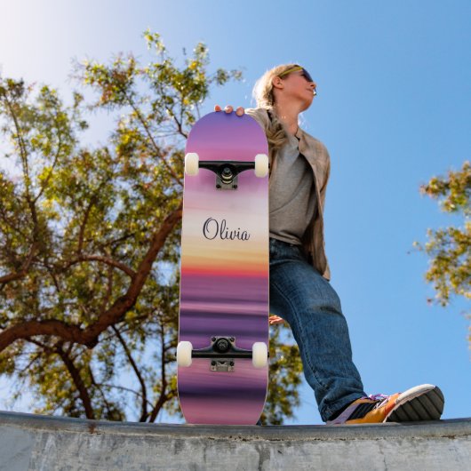 Skateboard Nom de la plage Purple Pink Sunset Ocean Waves (Extérieur 1)