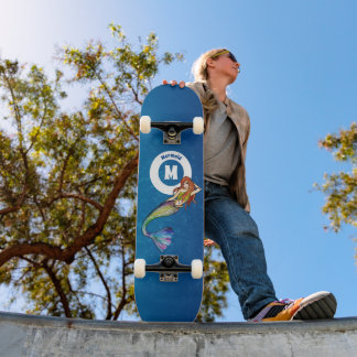 Skateboard Nom du monogramme Sirène arc-en-ciel avec cheveux 