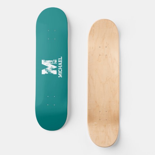 Skateboard Nom du monogramme Turquoise bleu vert Modèle perso (Recto)