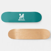 Skateboard Nom du monogramme Turquoise bleu vert Modèle perso (Horz)