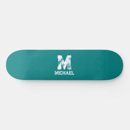 Skateboard Nom du monogramme Turquoise bleu vert Modèle perso (Horz)