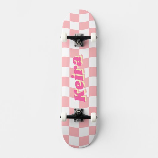 Skateboard Nom Girly Pink Motif Checker blanc (Recto)