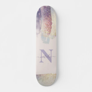 Skateboard Nom initial de la parties scintillant rose pourpre