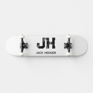 SKATEBOARD NOM MONOGRAMME MINIMALISTE NOIR DEUX LETTRES BLANC