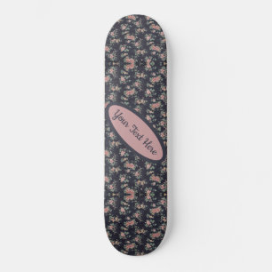 Skateboard Nom personnalisable Texte Rose floral