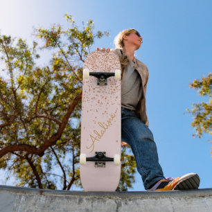 Skateboard Nom personnalisé avec monogramme et paillettes dor