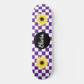 Skateboard Nom personnalisé Checkerboard & Sunflower violet (Recto)