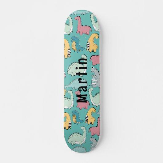 Skateboard Nom personnalisé des dinosaures mignons (Devant)