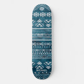Skateboard Nom personnalisé du Motif géométrique tribal bleu  (Recto)