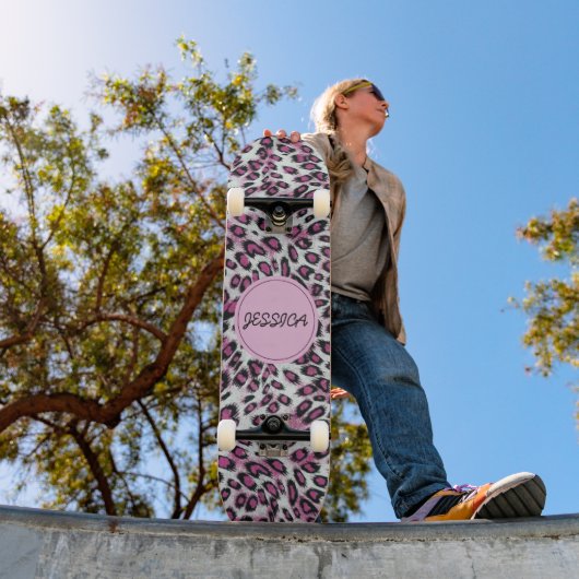 Skateboard Nom personnalisé du Poster de animal léopard rose  (Extérieur 1)